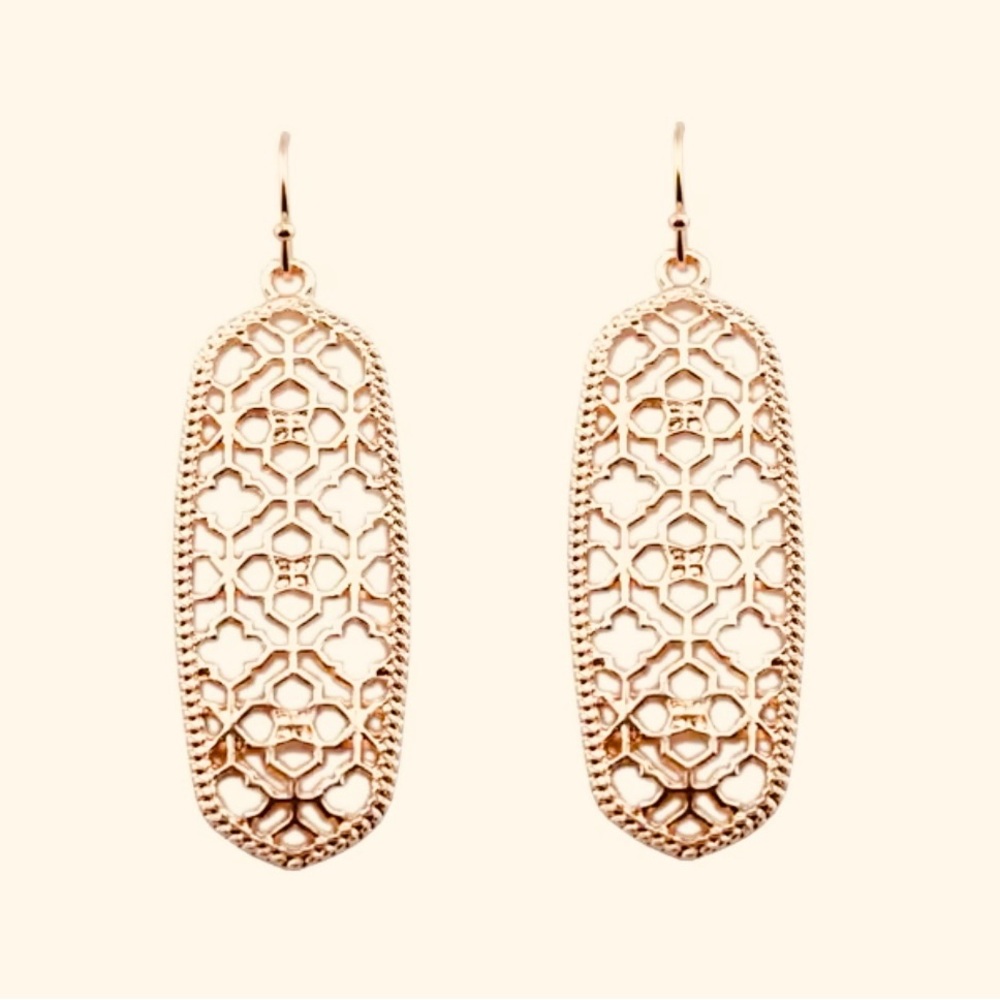Rose Gold Filigree long dangle earrings